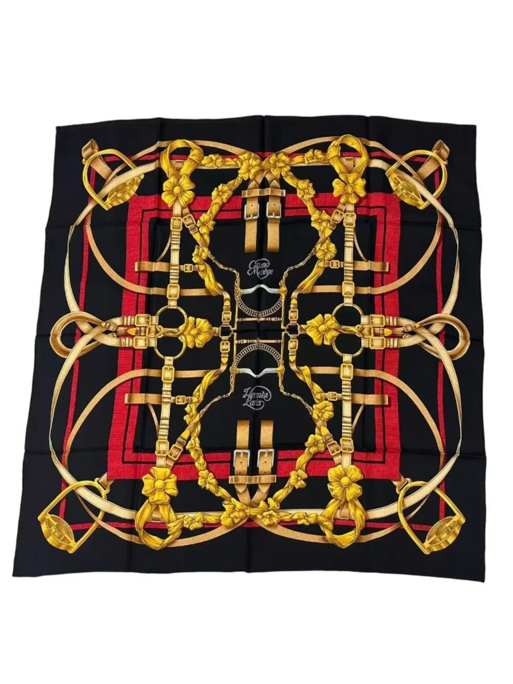 Hermes Carre 90 Scarf Silk Grand Manege Great Training Technique Black